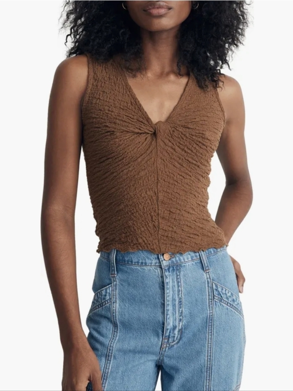 Madewell Forgotten Landscape Popcorn-Knit Twist-Front Sleeveless Top